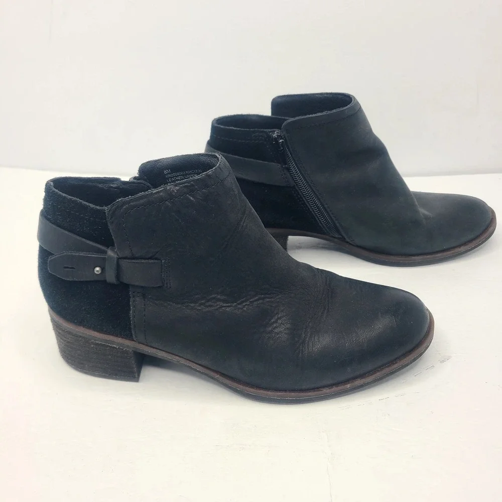 Korks Sonya‎ Women's Black Leather Suede Zip Up Ankle Bootie Sz 8 M